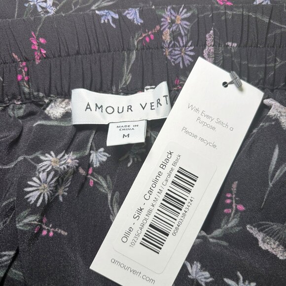 Amour Vert Ollie Silk Midi Skirt Caroline Black Floral M - Picture 4 of 6